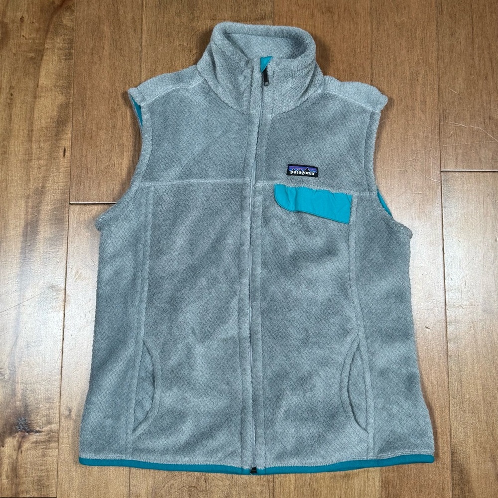 Patagonia Full Zip Polartec Fleece Vest Gray/Blue Womens Size Large Outdoor